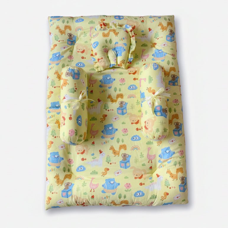 Oranges & Lemons 4 PC Cotton Baby Bedding Gadda Set With Neck Pillow
