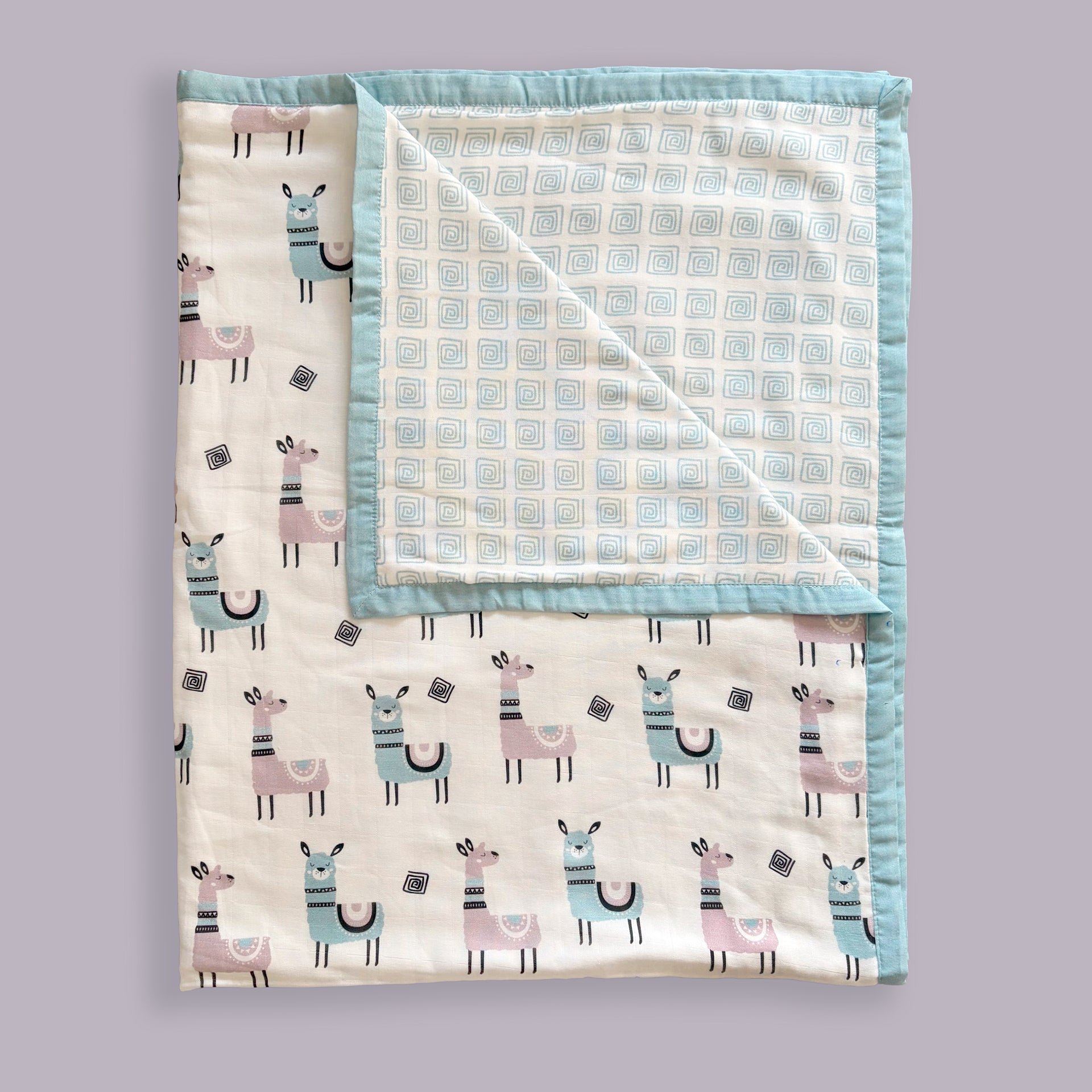 Llama Printed Organic Muslin 5 Pcs Bedding Set For Babies
