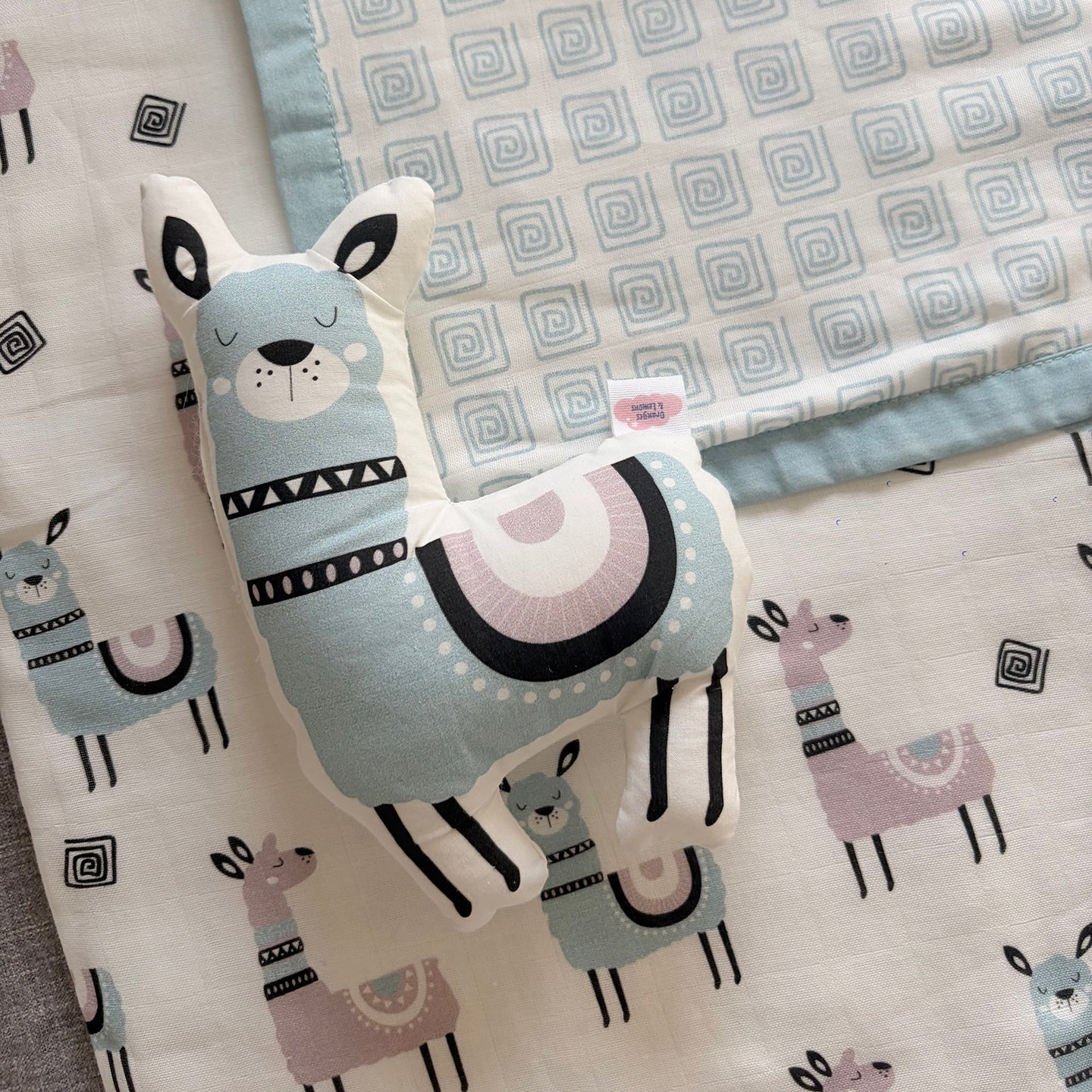 Llama Printed Organic Muslin 5 Pcs Bedding Set For Babies