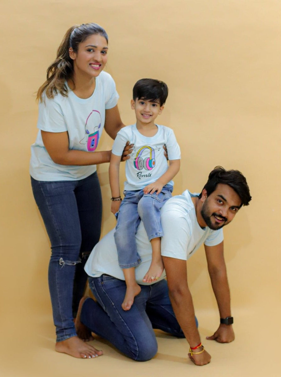Original White Cotton Matching Family T-Shirt Twinning Combo Of 3
