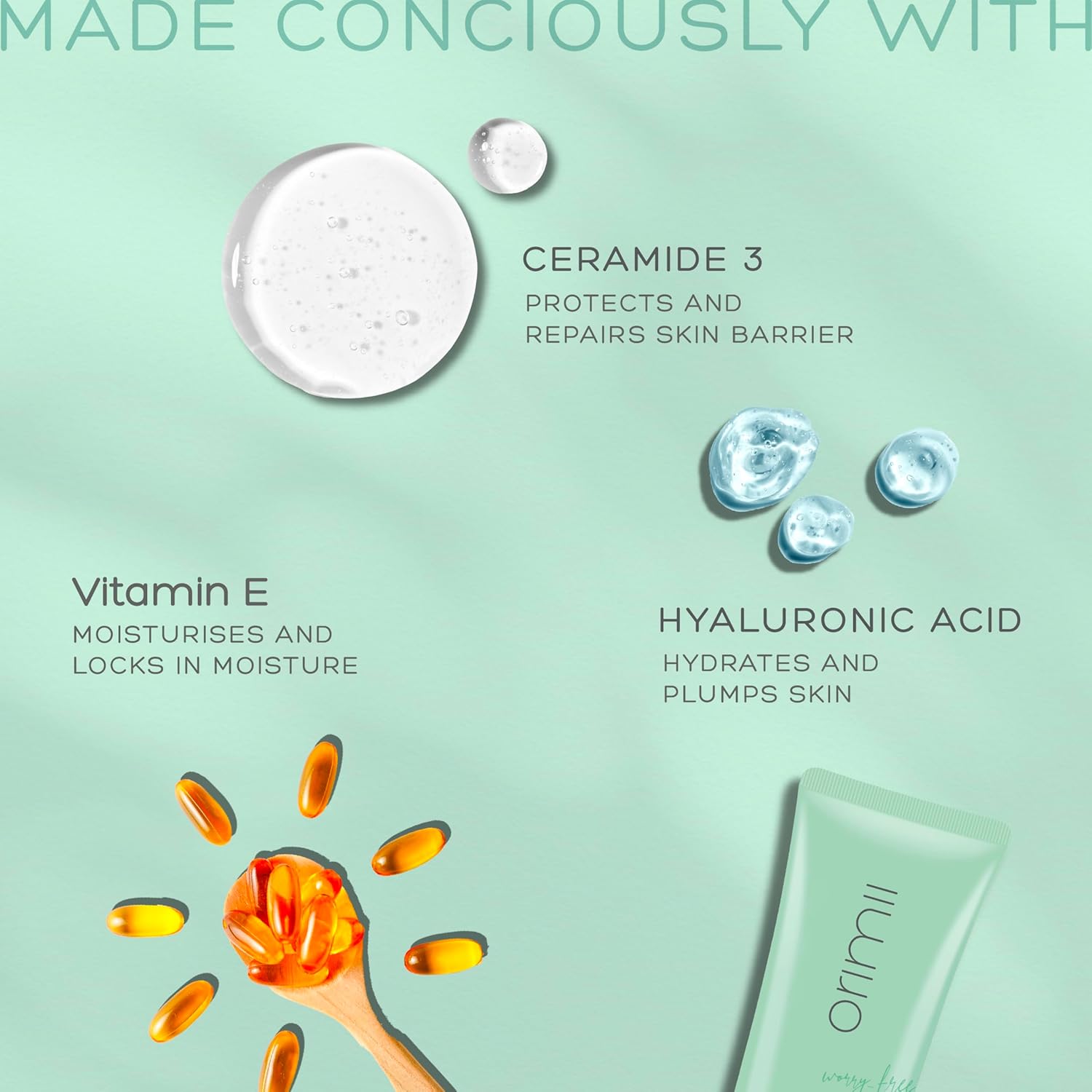 Orimii Face Wash Hydrating Gentle Ceramides pH Balanced Pregnancy Safe 3.38oz