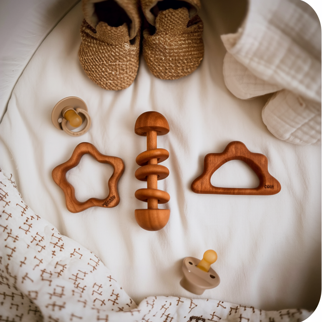 Kidocoo Toys Neem Wood Antibacterial Eco-Friendly Teether Set For Babies