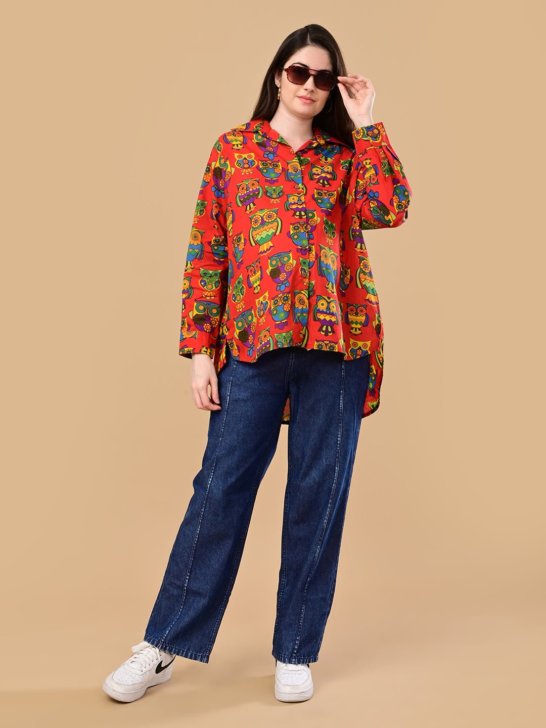  Owl You Need Maternity and Nursing Oversized Shirt Red