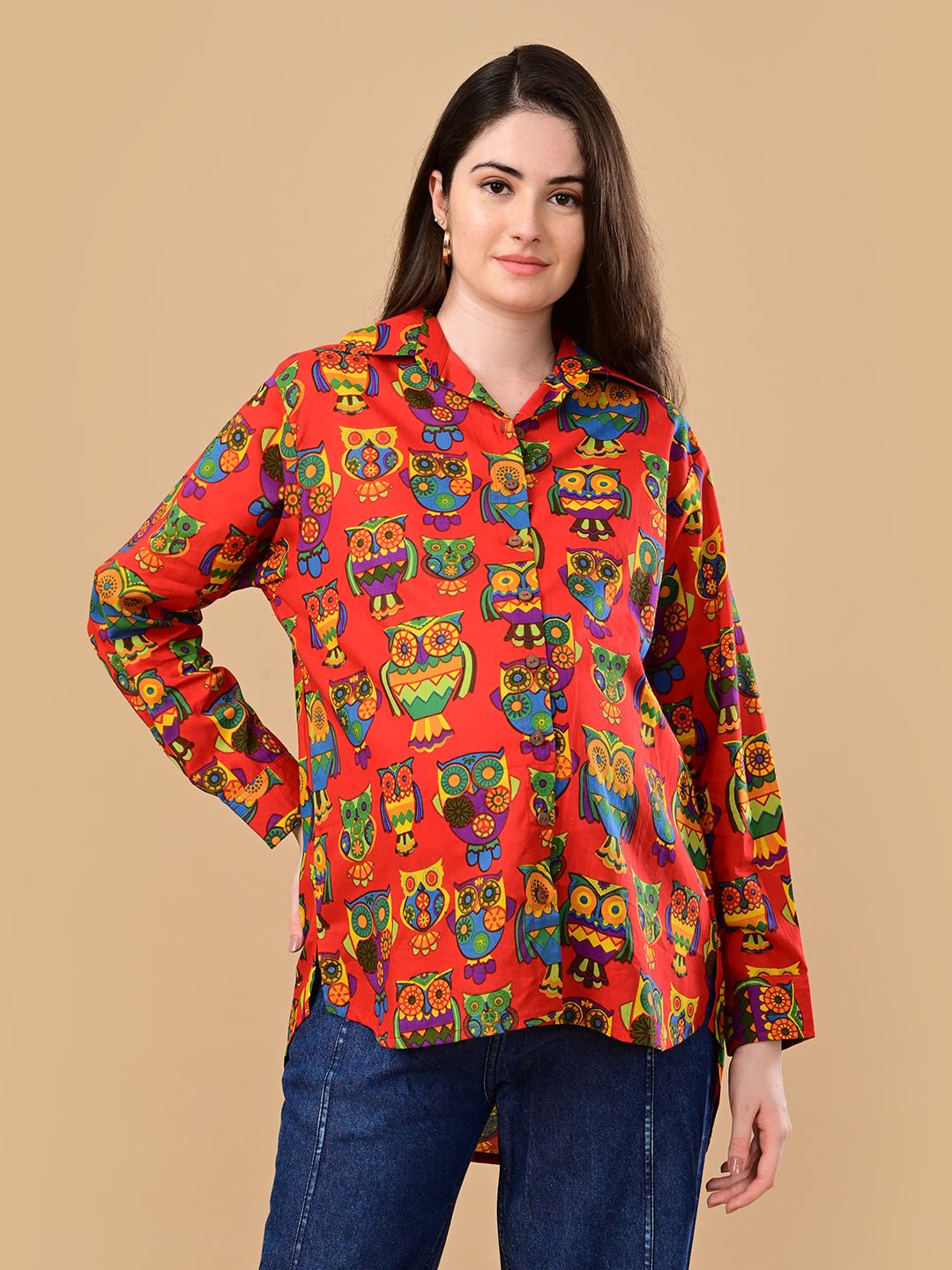  Owl You Need Maternity and Nursing Oversized Shirt Red