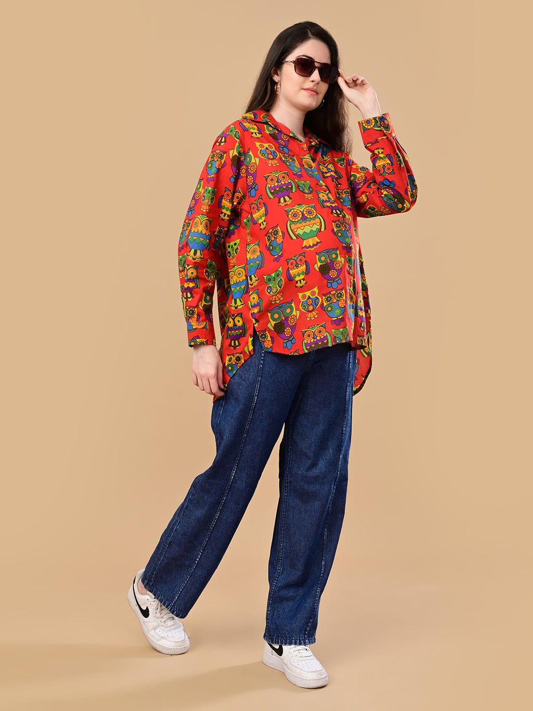  Owl You Need Maternity and Nursing Oversized Shirt Red