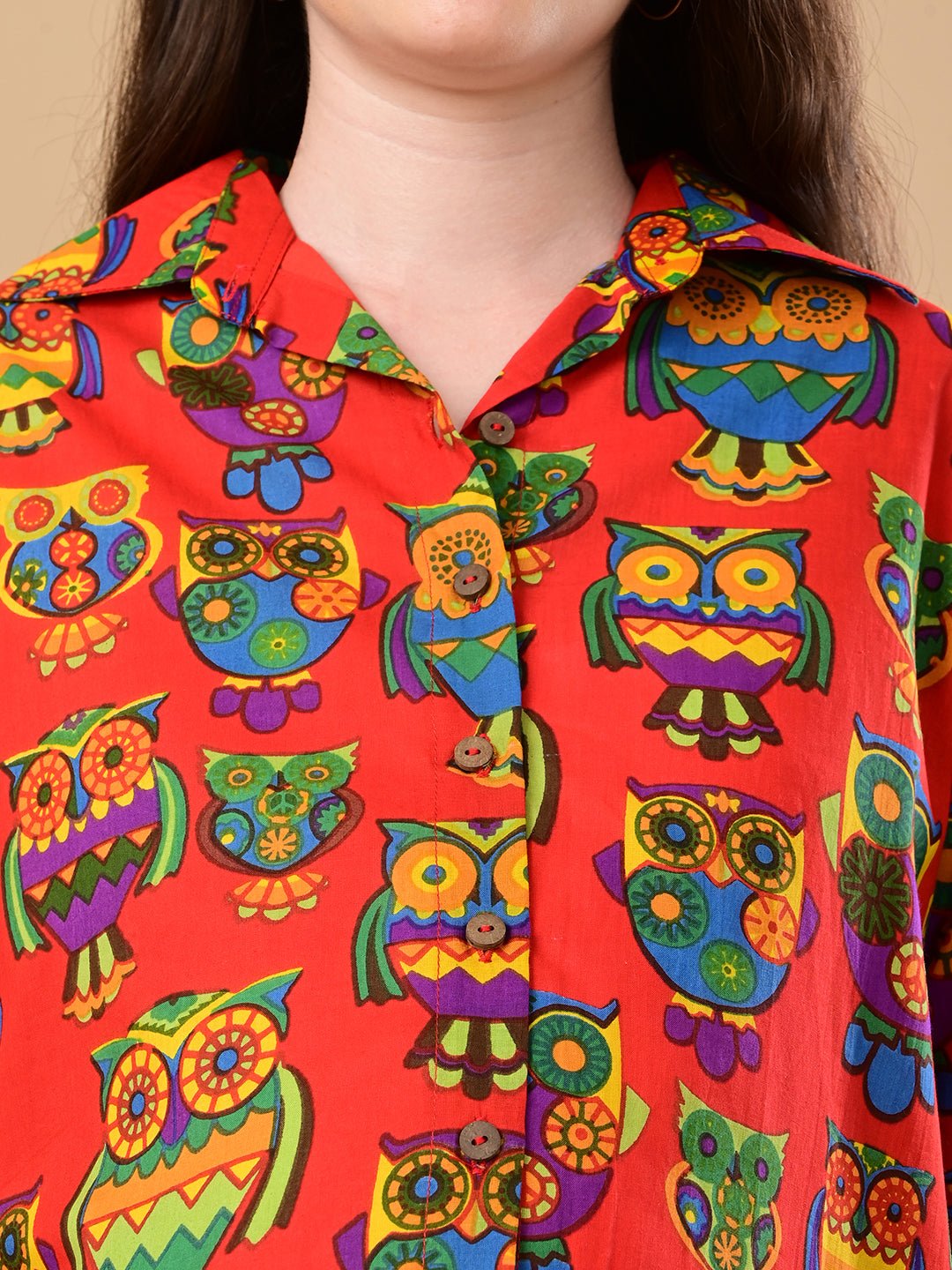  Owl You Need Maternity and Nursing Oversized Shirt Red