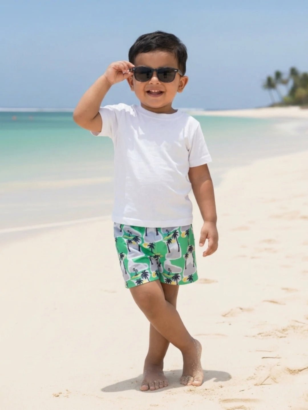 Palm Paradise Palm Tree Print Boys Swim Shorts