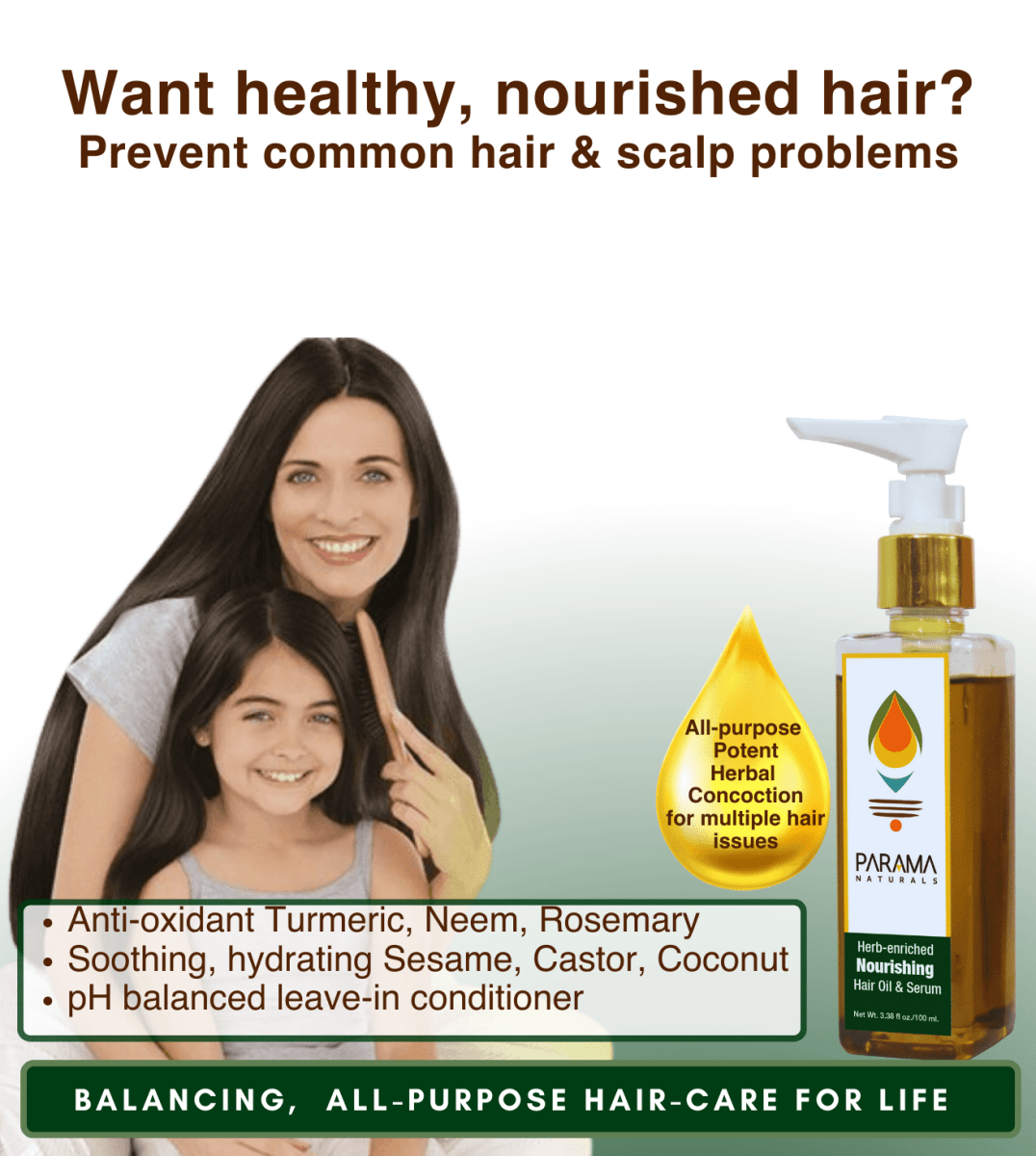 Parama Naturals Nourishing Hair Oil Serum Amla Brahmi Bhringaraj 100ml 0.23lb