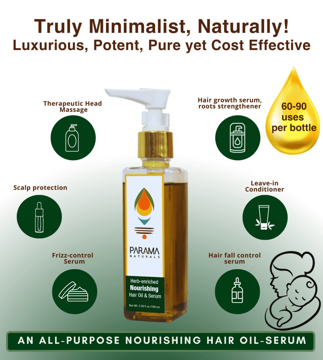 Parama Naturals Nourishing Hair Oil Serum Amla Brahmi Bhringaraj 100ml 0.23lb