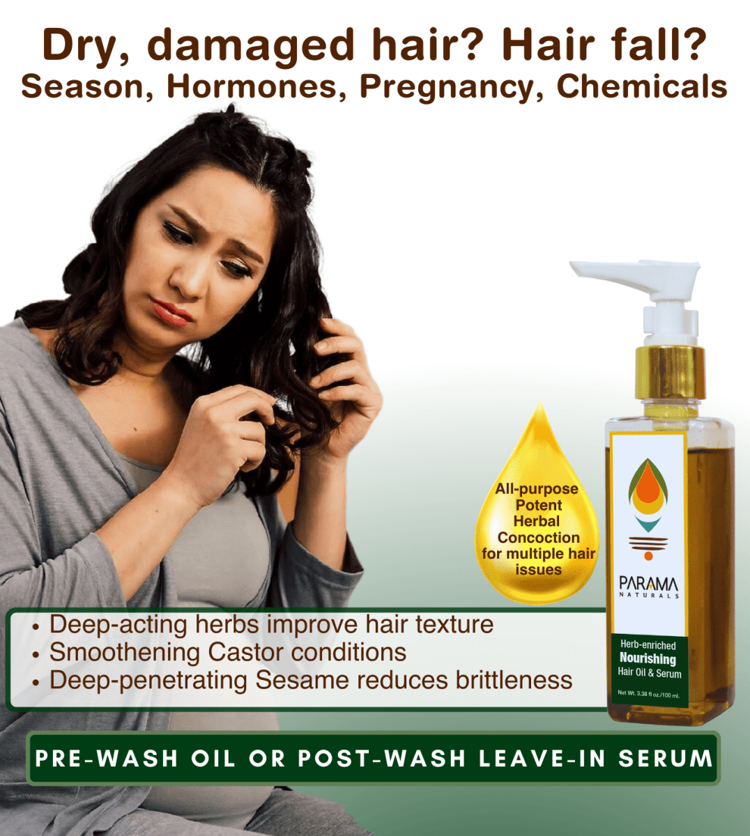 Parama Naturals Nourishing Hair Oil Serum Amla Brahmi Bhringaraj 100ml 0.23lb