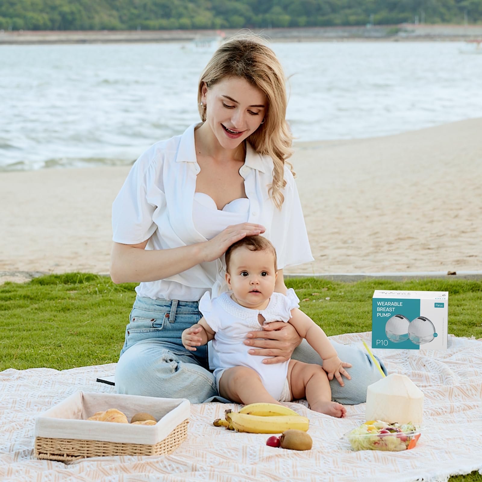 Paruu P10 Double Breast Pump Wearable Comfort Hands-Free Electric White
