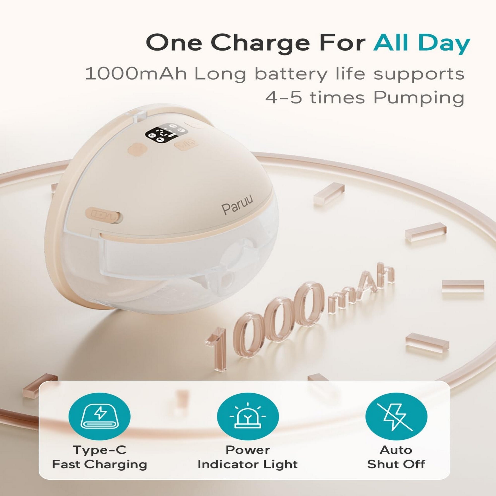 Paruu P16 Double Breast Pump Smart Hands Free Wearable Portable White