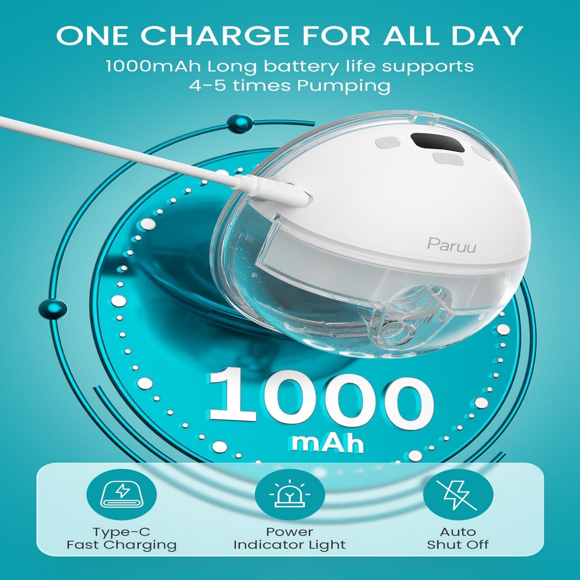 Paruu P16 Double Breast Pump Smart Hands Free Wearable Portable White