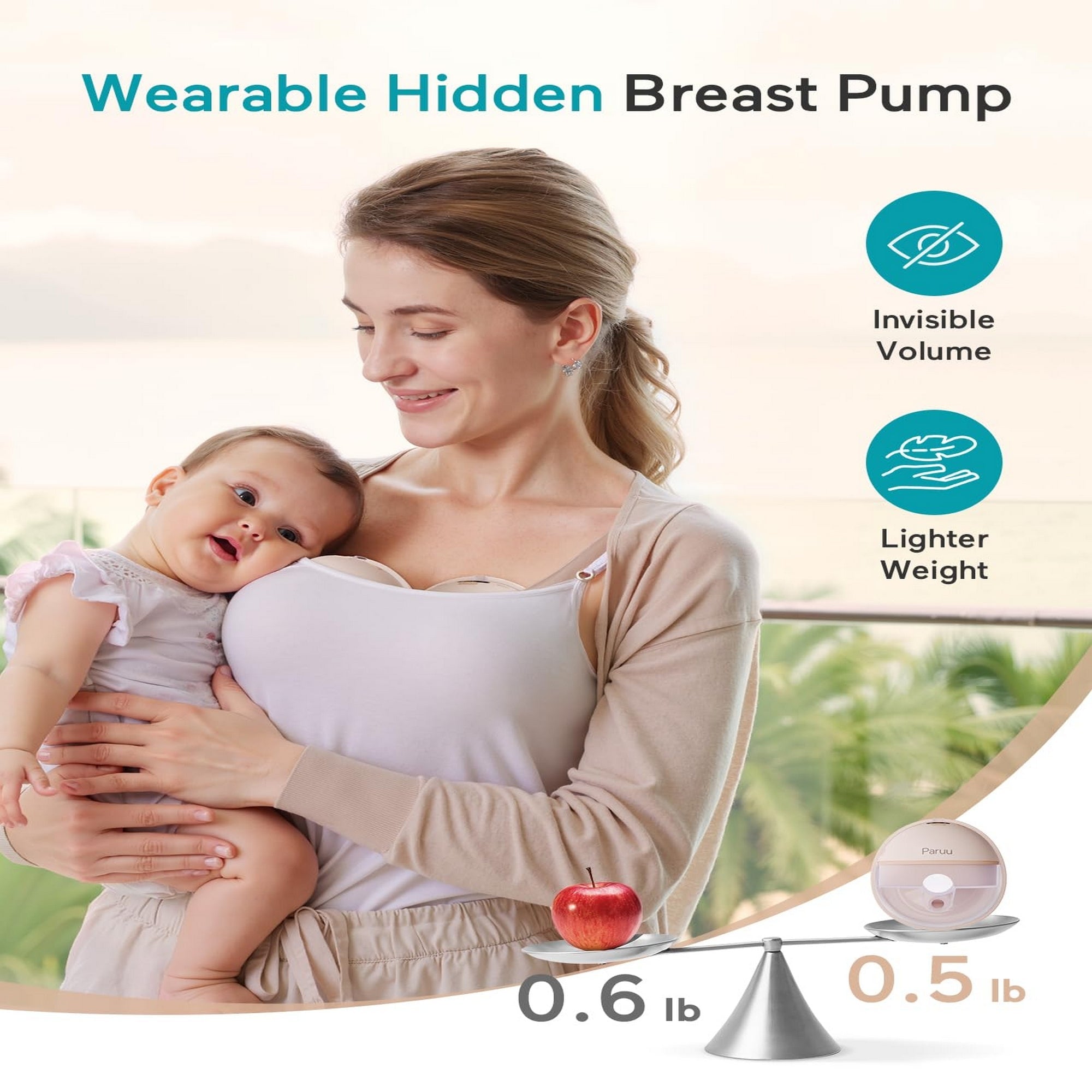 Paruu P16 Double Breast Pump Smart Hands Free Wearable Portable White