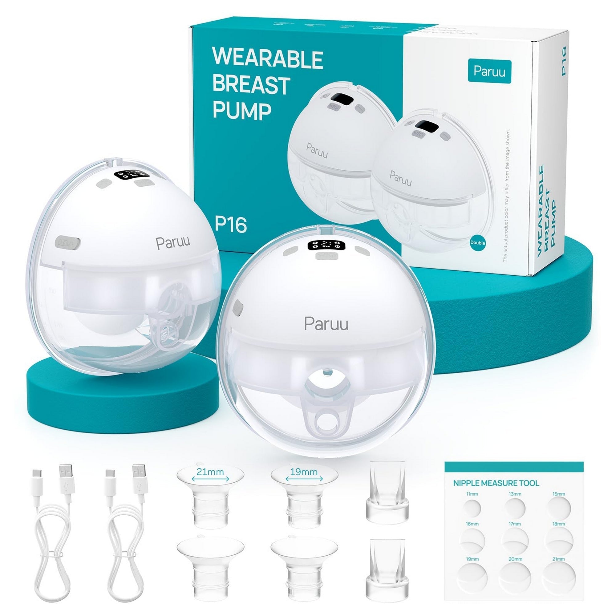 Paruu P16 Double Breast Pump Smart Hands Free Wearable Portable White