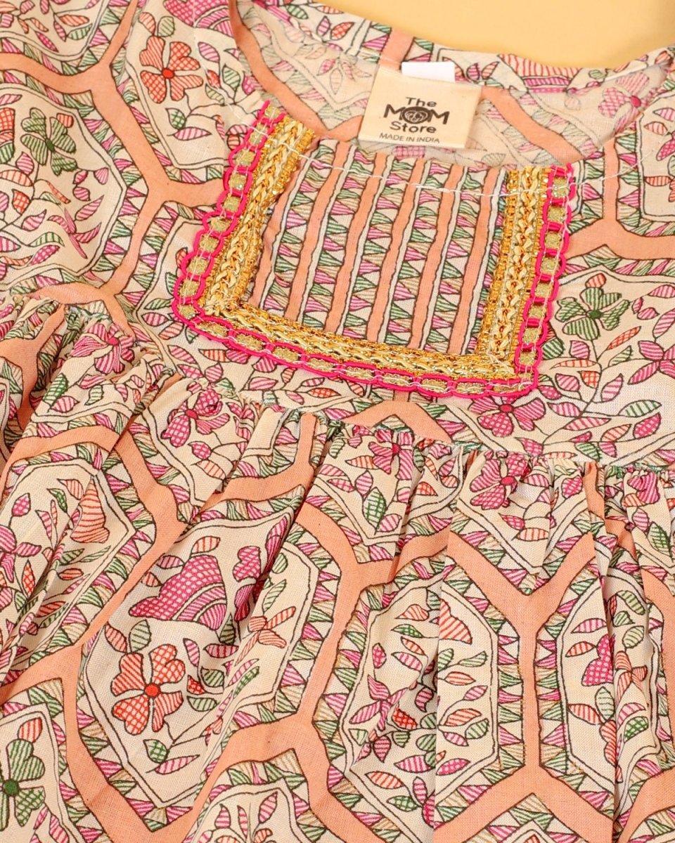 Pastel Peach Girls Anarkali Sharara Set