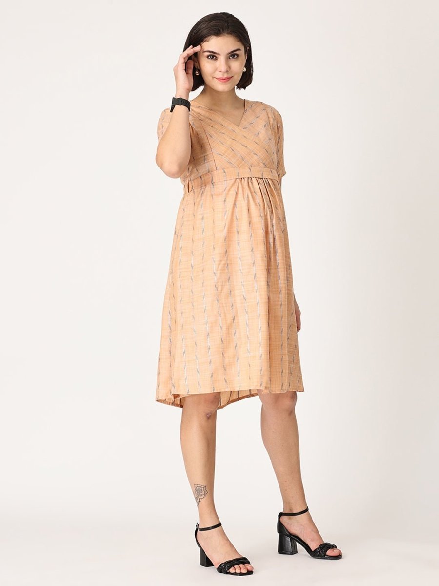  Peach Bud Shimmer Maternity and Nursing Kurti Dress Peach