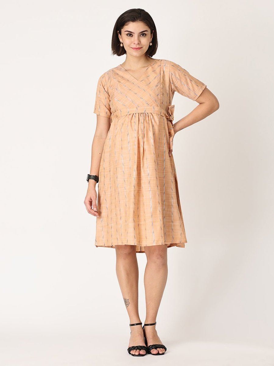  Peach Bud Shimmer Maternity and Nursing Kurti Dress Peach