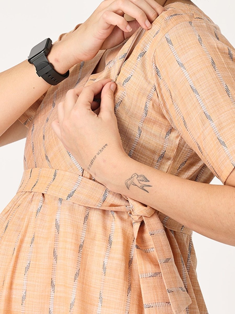  Peach Bud Shimmer Maternity and Nursing Kurti Dress Peach