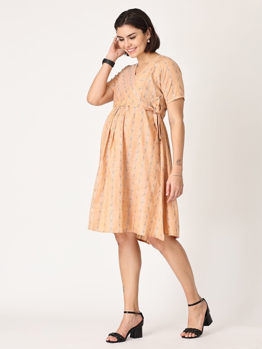  Peach Bud Shimmer Maternity and Nursing Kurti Dress Peach