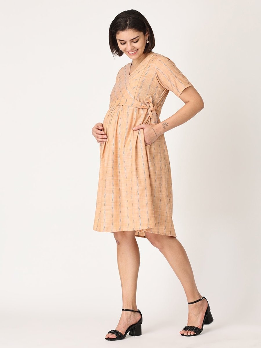  Peach Bud Shimmer Maternity and Nursing Kurti Dress Peach