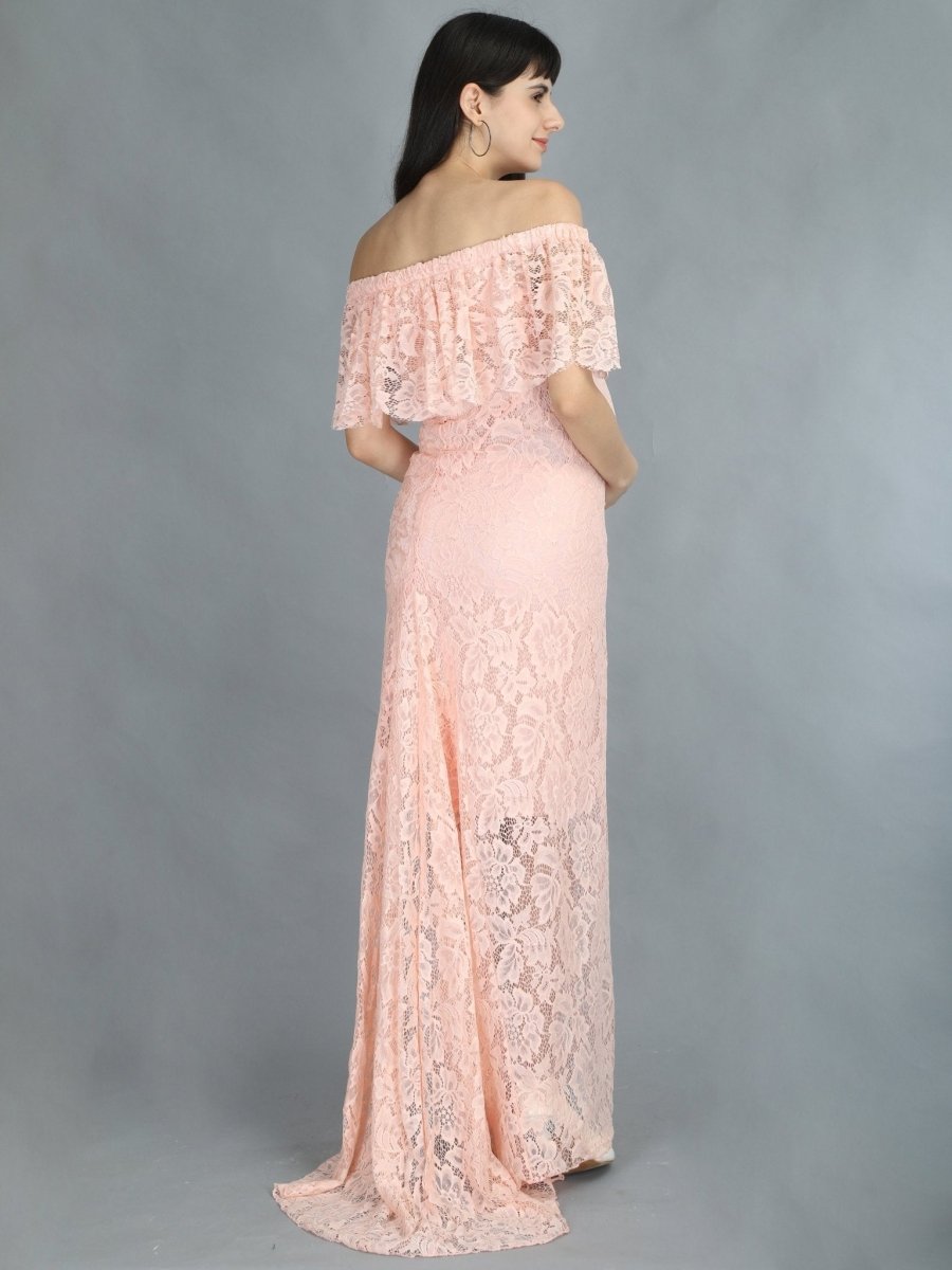 Petal Peach Maternity Lace Gown Peach
