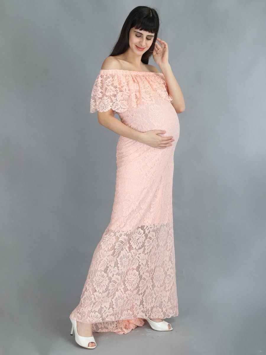  Petal Peach Maternity Lace Gown Peach