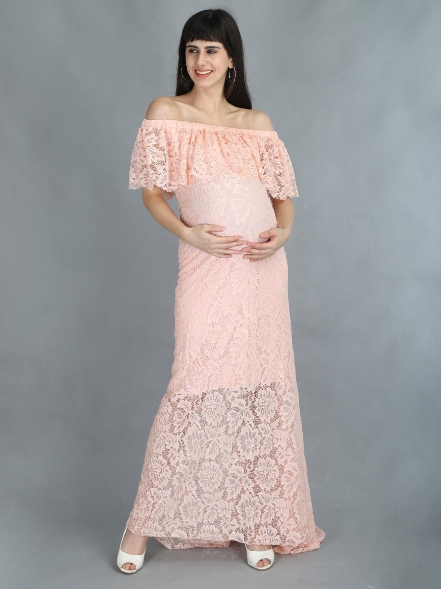  Petal Peach Maternity Lace Gown Peach