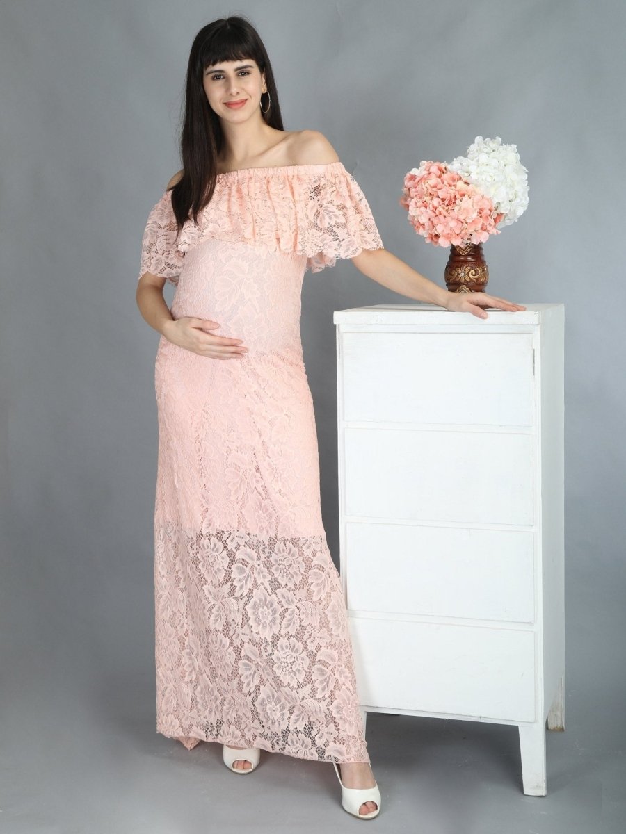  Petal Peach Maternity Lace Gown Peach