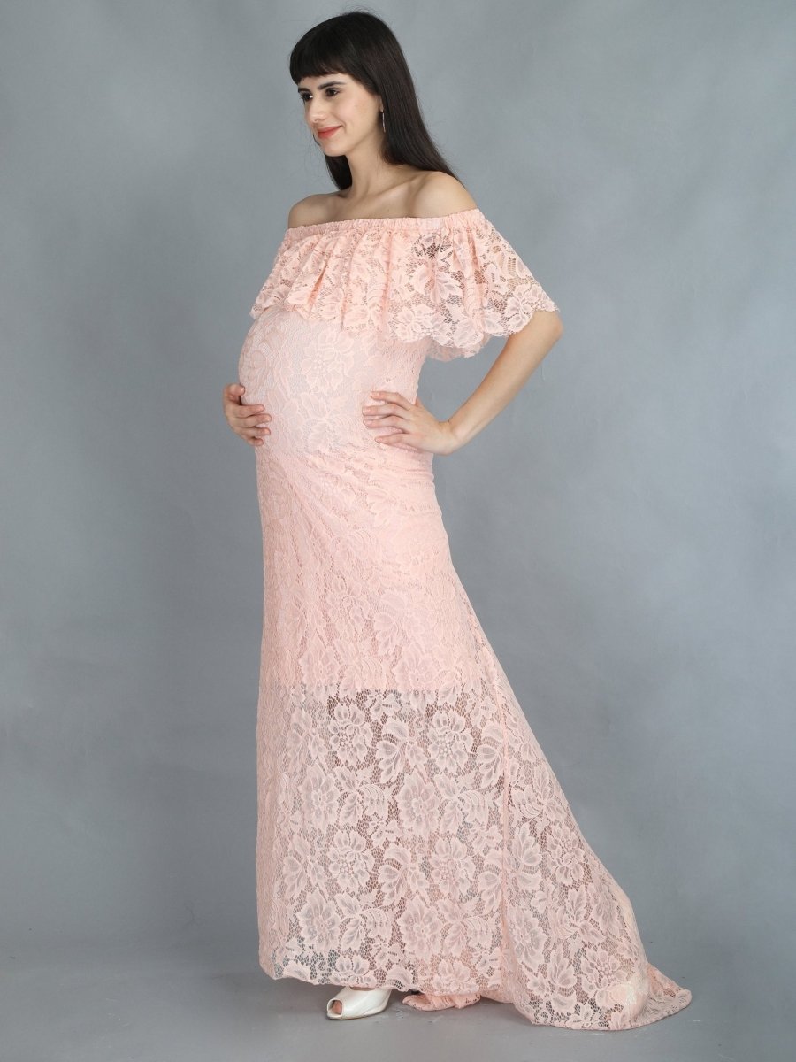  Petal Peach Maternity Lace Gown Peach