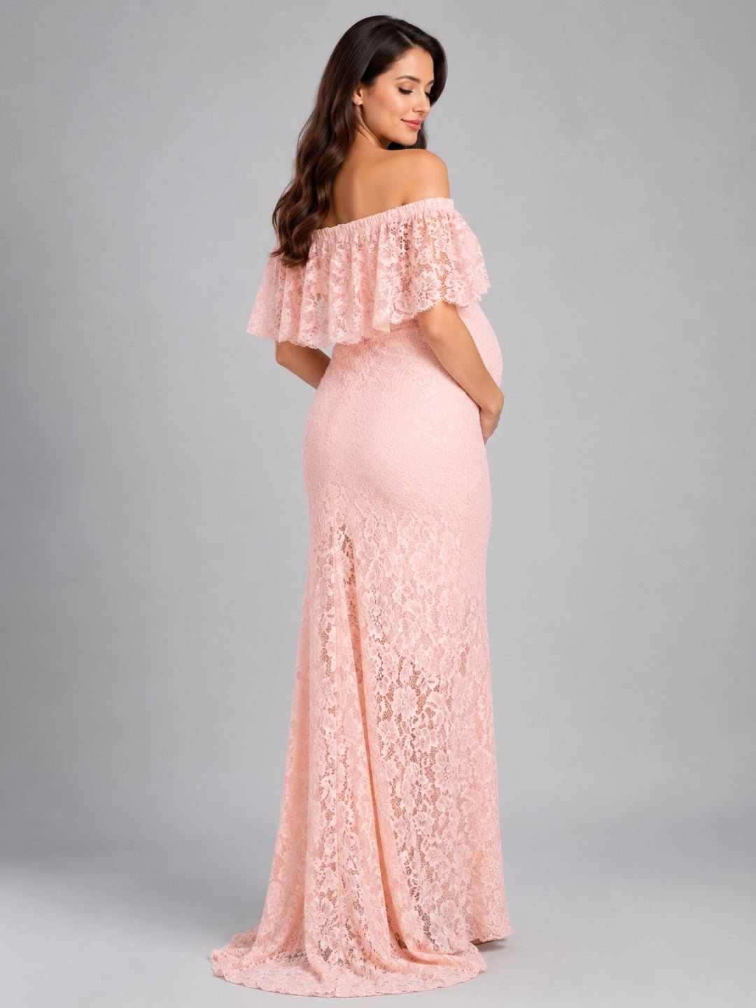 Petal Peach Maternity Lace Gown Peach