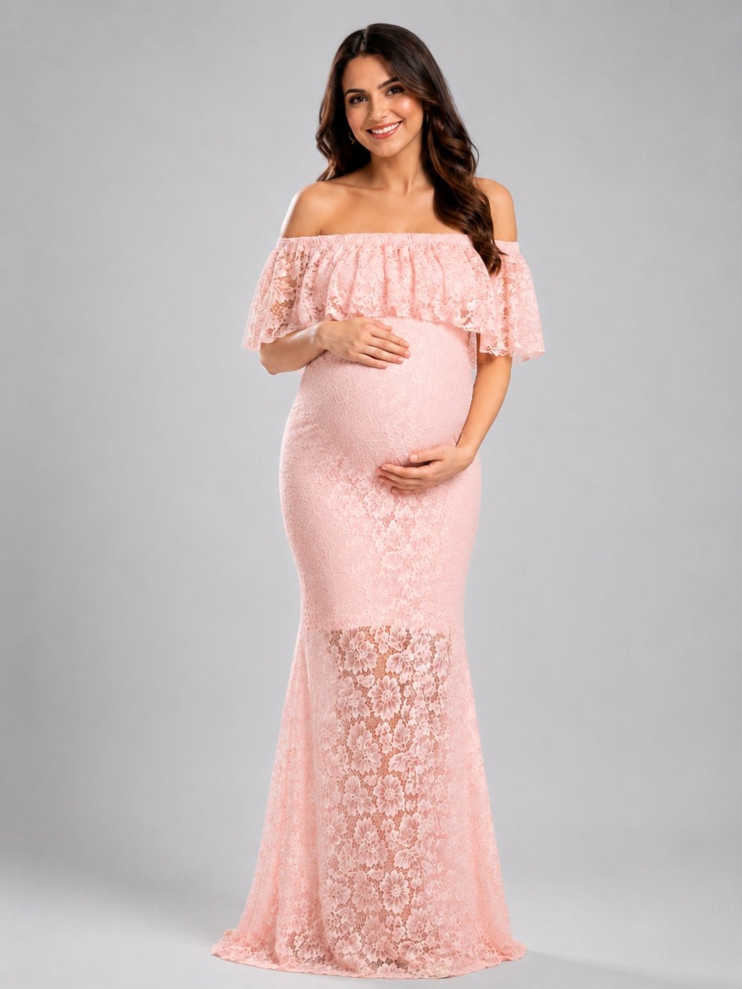  Petal Peach Maternity Lace Gown Peach