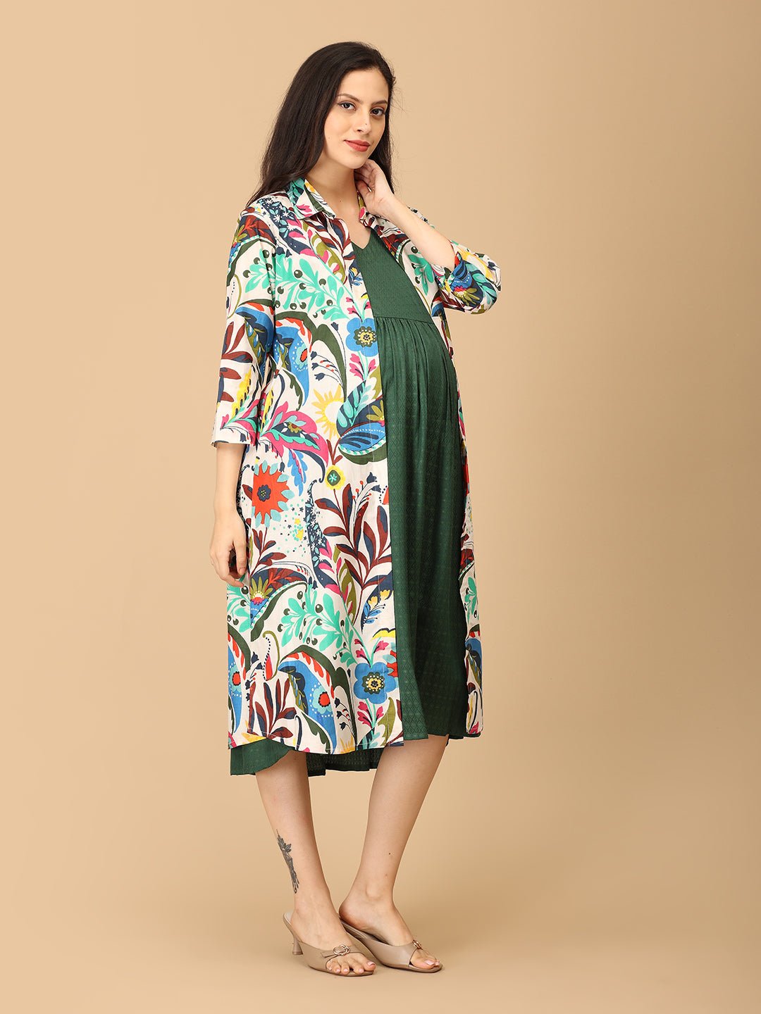  Petalicious Maternity and Nursing Shacket Dress Multi