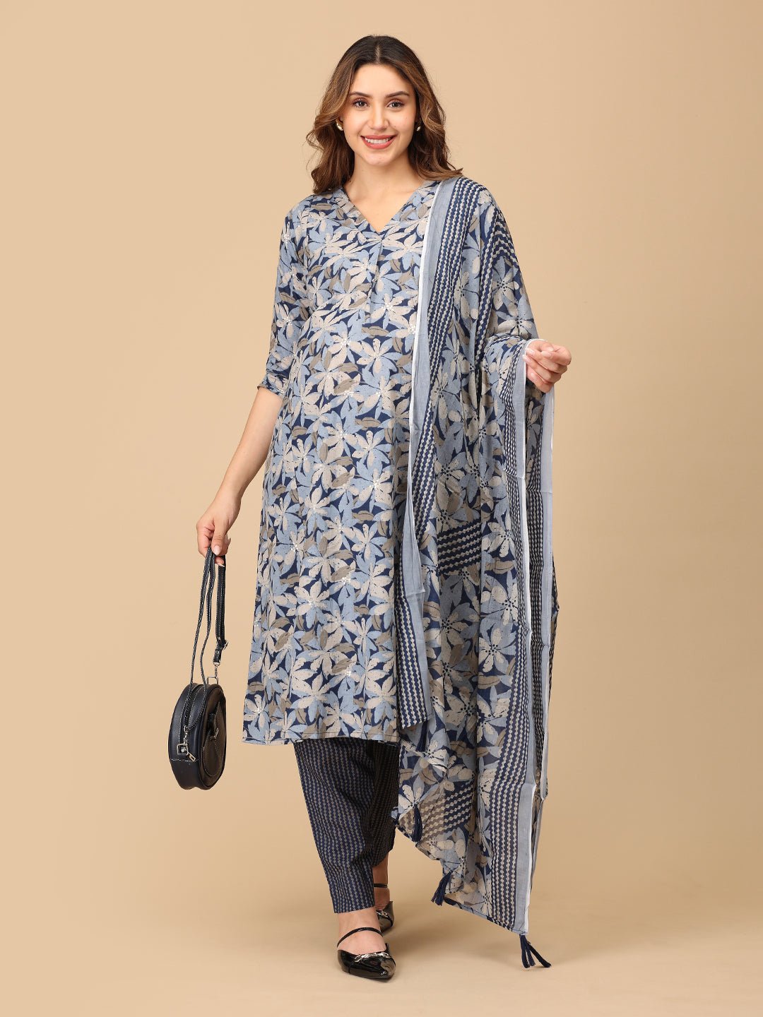  Phool On Navy Maternity and Nursing Kurta Set Navy