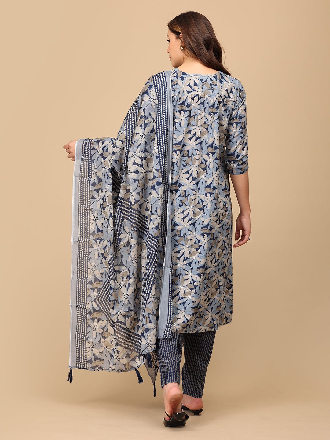  Phool On Navy Maternity and Nursing Kurta Set Navy