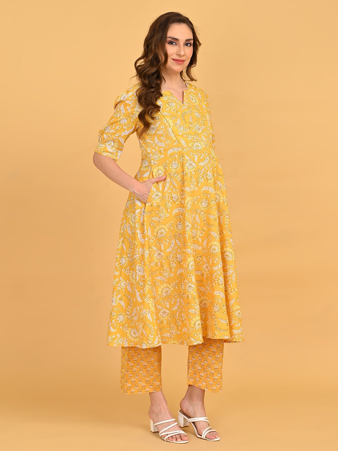  Phoolon Ka Noor Maternity and Nursing Kurta Set Yellow