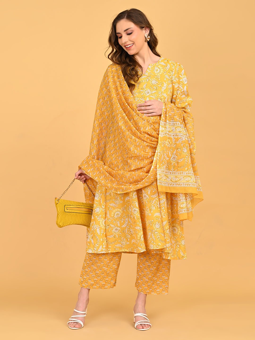  Phoolon Ka Noor Maternity and Nursing Kurta Set Yellow