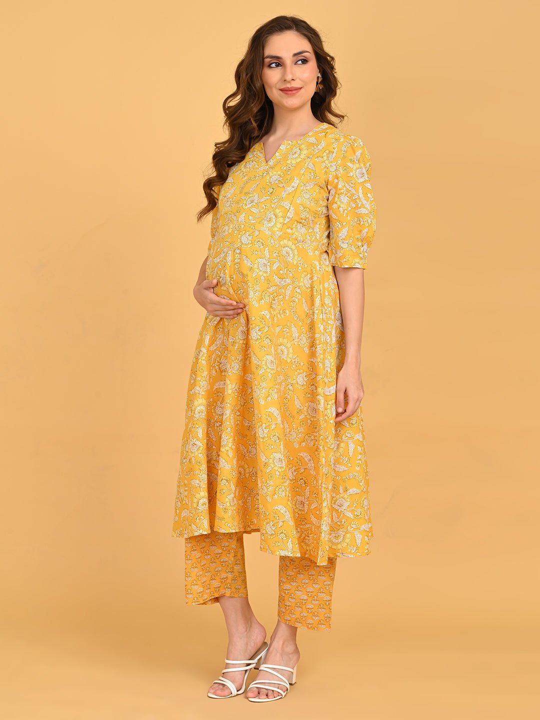  Phoolon Ka Noor Maternity and Nursing Kurta Set Yellow