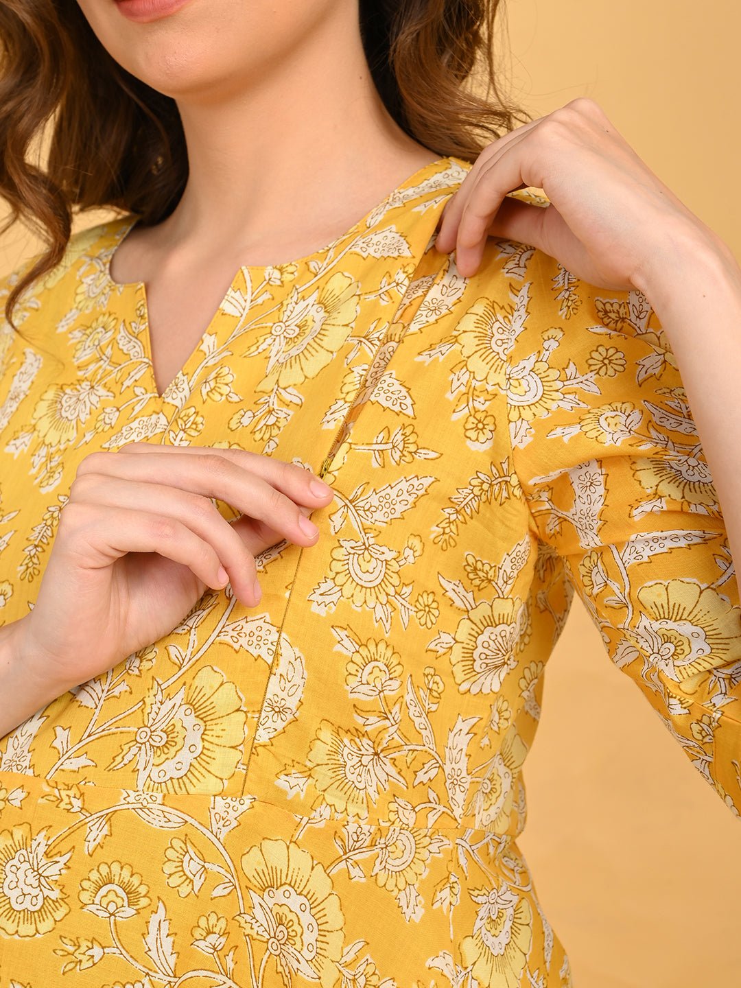  Phoolon Ka Noor Maternity and Nursing Kurta Set Yellow