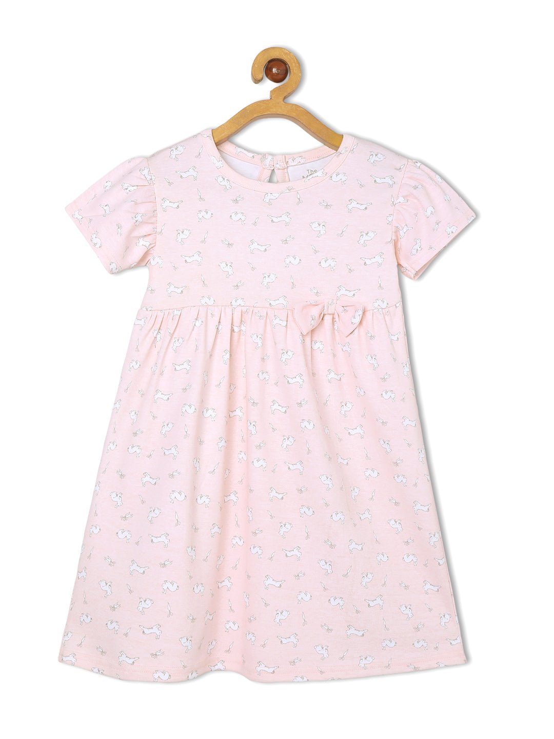 Pink Rabbit Print Girls Casual Dress