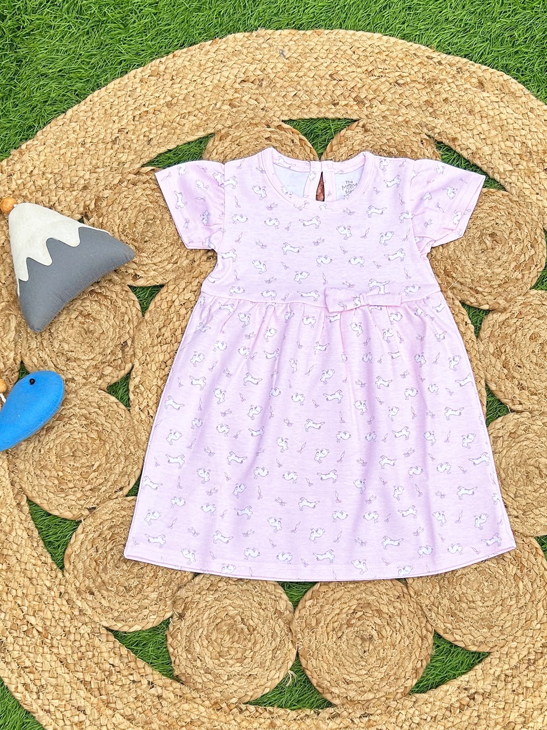 Pink Rabbit Print Girls Casual Dress