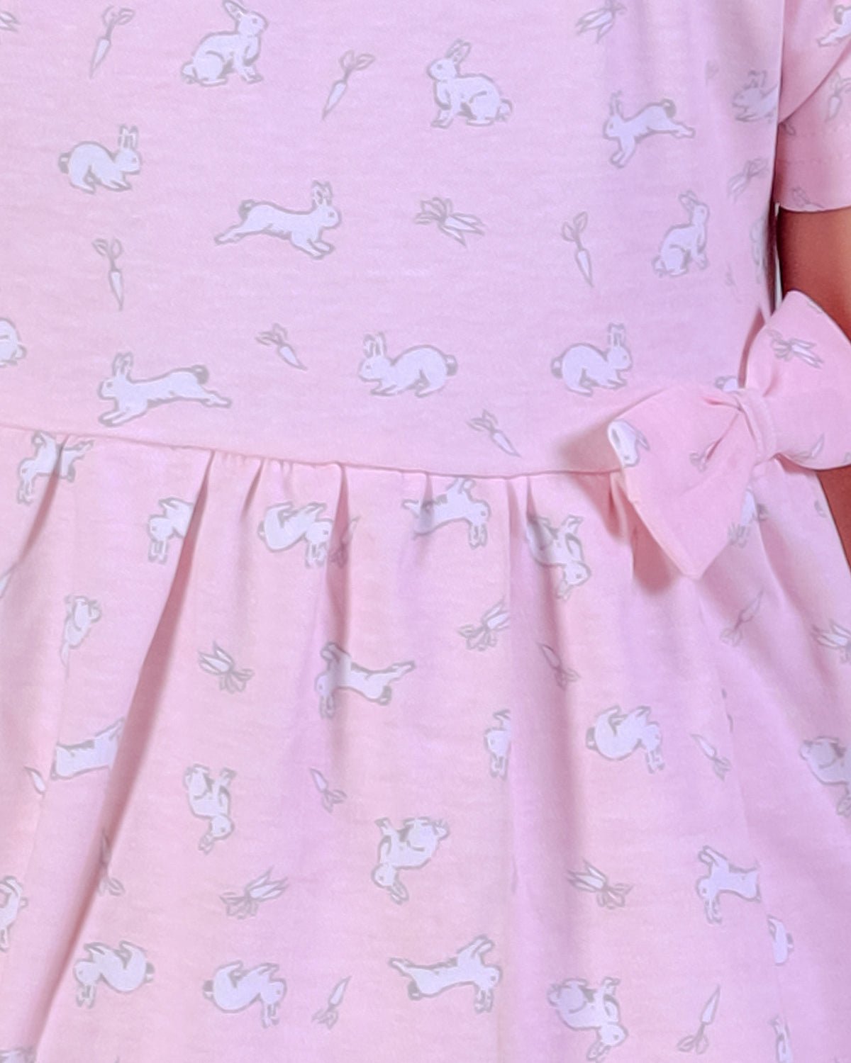 Pink Rabbit Print Girls Casual Dress