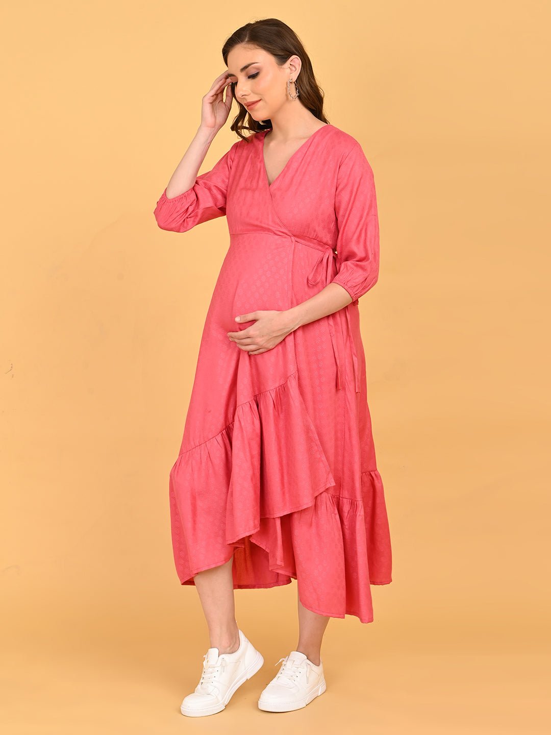  Pink to the Future Maternity Wrap Dress Pink