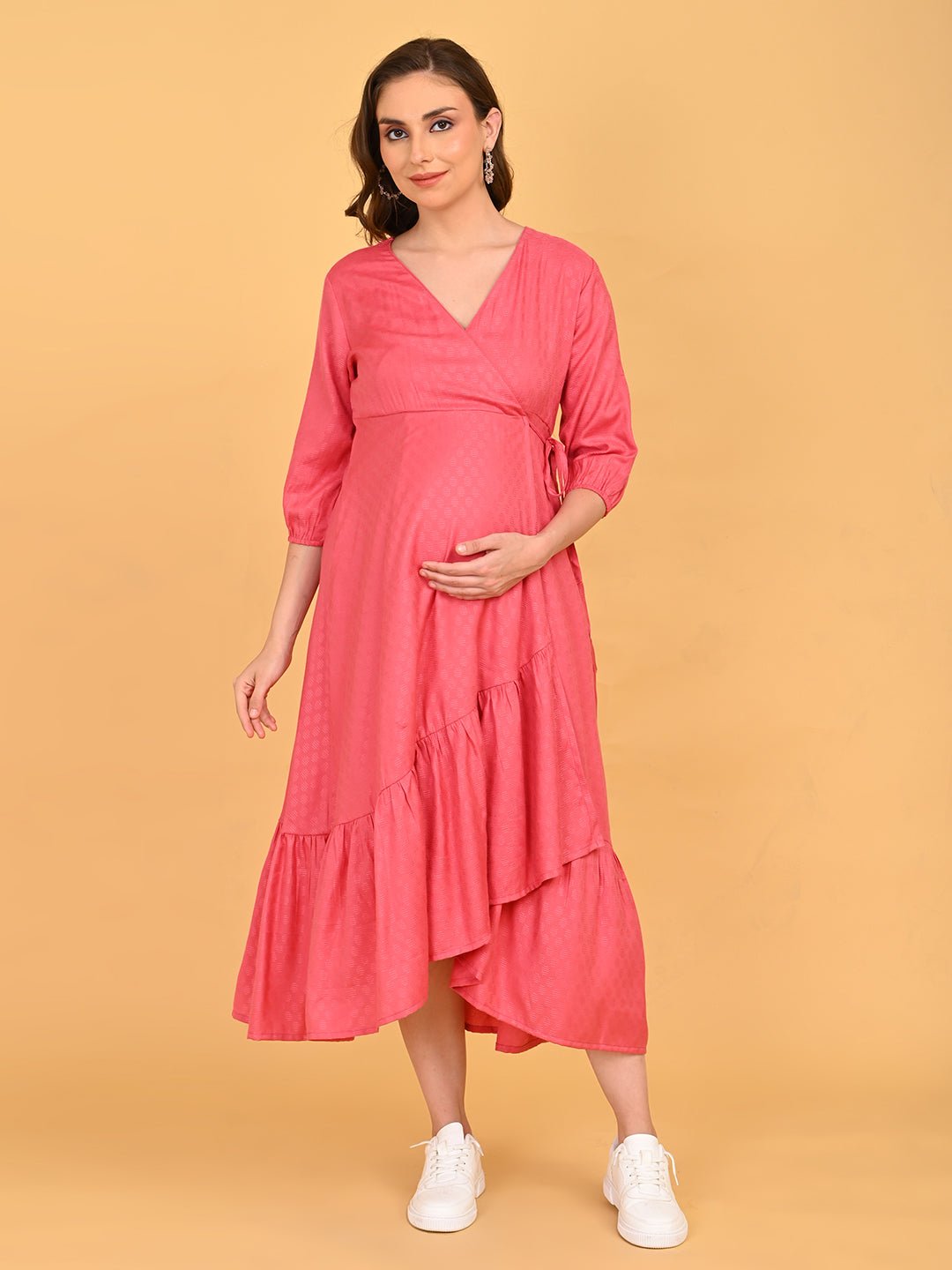  Pink to the Future Maternity Wrap Dress Pink