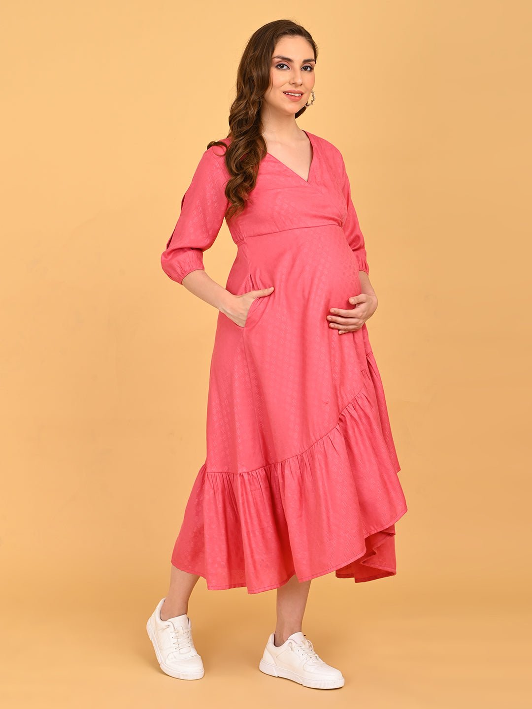  Pink to the Future Maternity Wrap Dress Pink