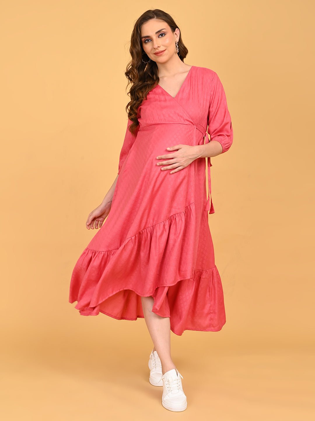  Pink to the Future Maternity Wrap Dress Pink