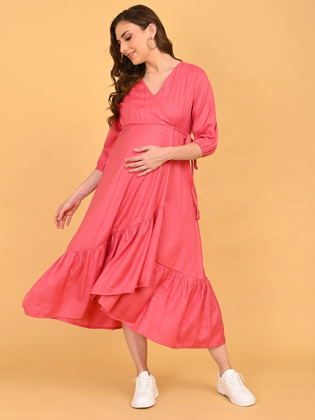  Pink to the Future Maternity Wrap Dress Pink