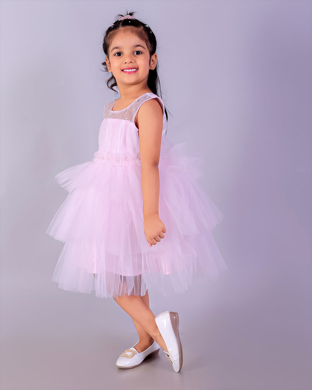 Pinking Perfect Pink Layered Tulle Sleeveless Dress For Girls