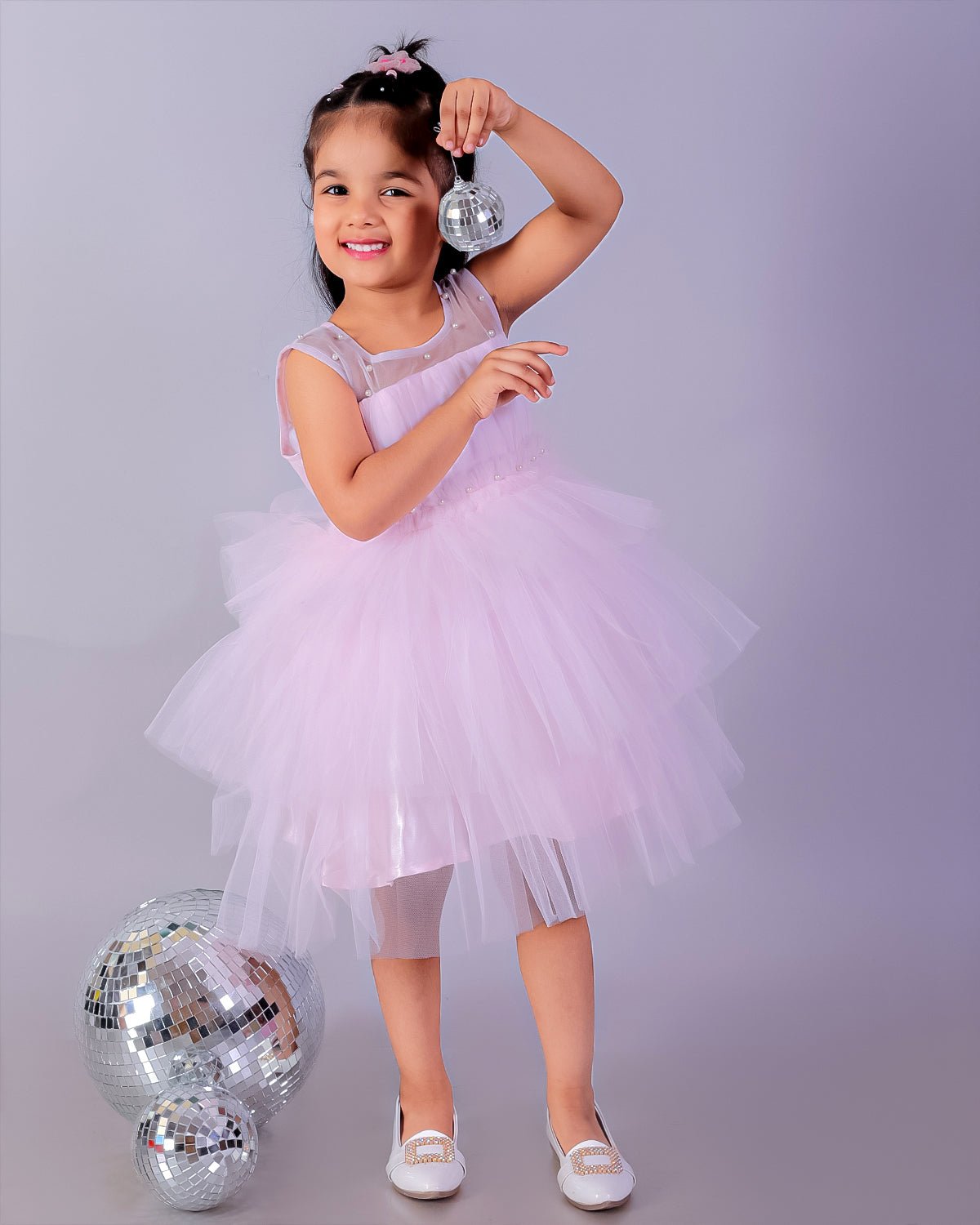 Pinking Perfect Pink Layered Tulle Sleeveless Dress For Girls