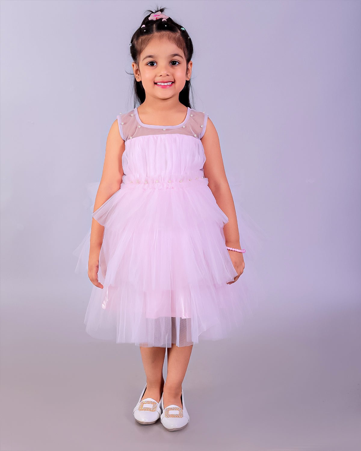 Pinking Perfect Pink Layered Tulle Sleeveless Dress For Girls